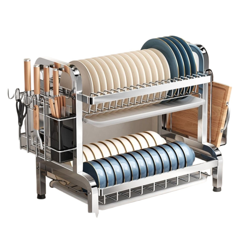 Raft de scurgere pentru vase din oțel inoxidabil 304, design simplu și modern, suport de bucătărie multi-funcțional pentru farfurii