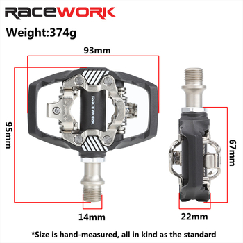 Pedale Racework pentru bicicletă de munte, cu sistem SPD de încuietare automată și plăci de blocare; corp din fibră de nylon, ax din oțel crom-molibden; model Pd-m112d
