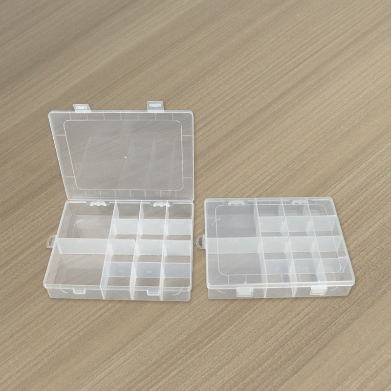 Cutie de depozitare din plastic transparent cu 14 compartimente, capac, pentru mărgele, bijuterii și unelte mici
