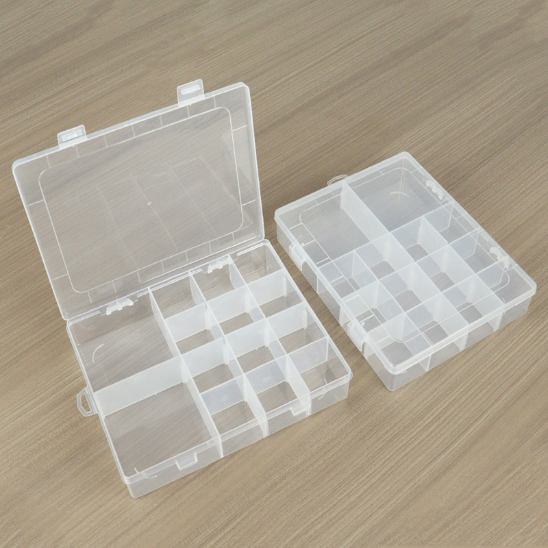 Cutie de depozitare din plastic transparent cu 14 compartimente, capac, pentru mărgele, bijuterii și unelte mici
