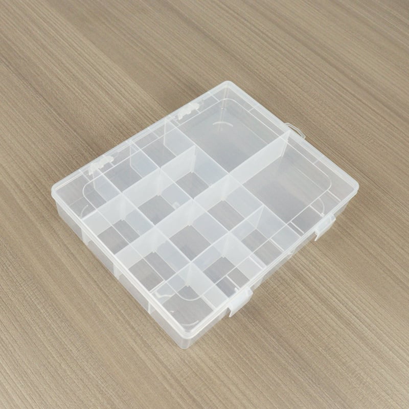 Cutie de depozitare din plastic transparent cu 14 compartimente, capac, pentru mărgele, bijuterii și unelte mici