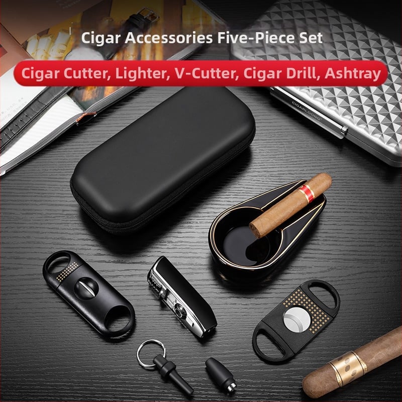 Jialong set dodatne opreme za cigare: keramički pepeljar, rezač za cigare, plamenik za cigare i poklon vrećica