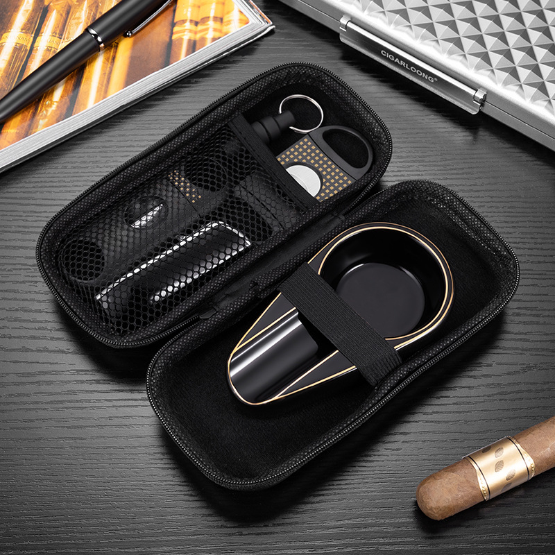 Jialong set dodatne opreme za cigare: keramički pepeljar, rezač za cigare, plamenik za cigare i poklon vrećica