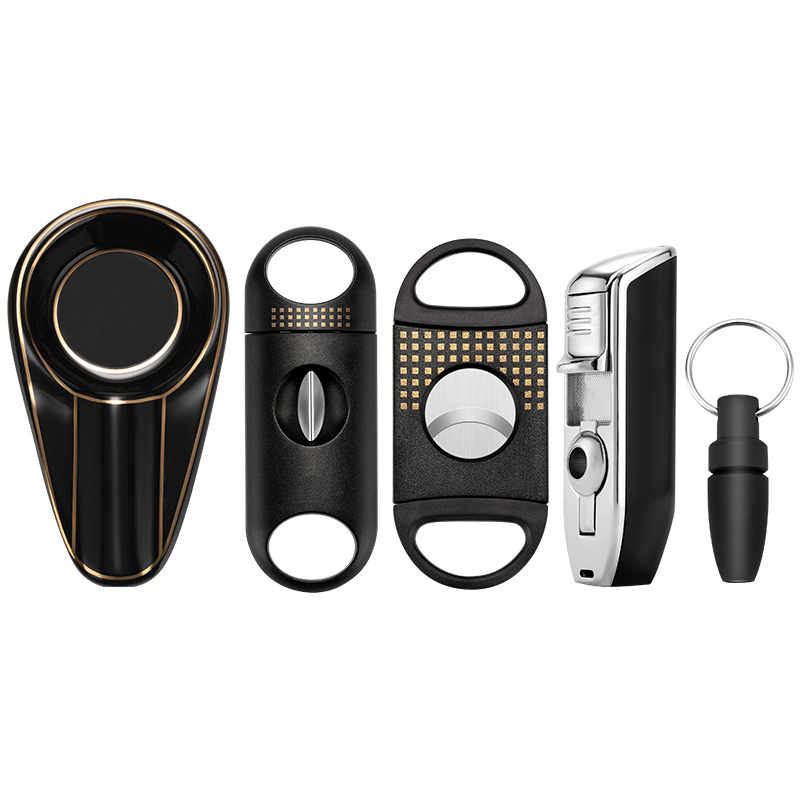 Jialong set dodatne opreme za cigare: keramički pepeljar, rezač za cigare, plamenik za cigare i poklon vrećica