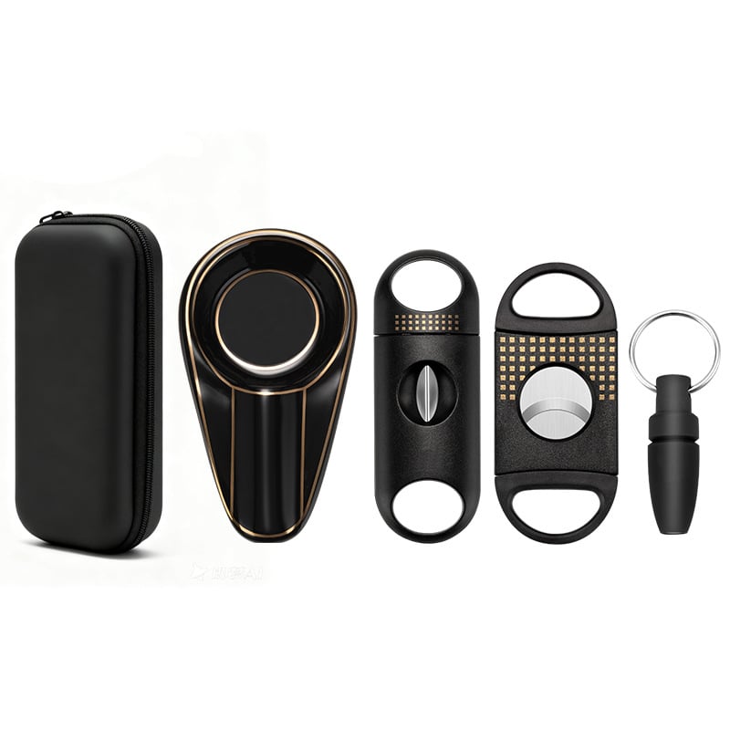 Jialong set dodatne opreme za cigare: keramički pepeljar, rezač za cigare, plamenik za cigare i poklon vrećica