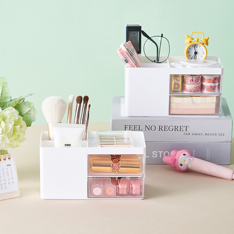 Cutie de depozitare pentru birou cu sertare, din plastic PS, capacitate mare, pentru rechizite și cosmetice, personalizare disponibilă