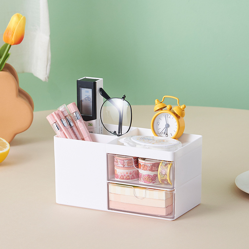 Cutie de depozitare pentru birou cu sertare, din plastic PS, capacitate mare, pentru rechizite și cosmetice, personalizare disponibilă