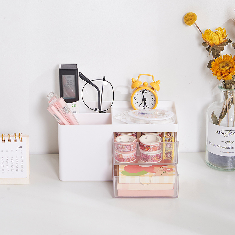 Cutie de depozitare pentru birou cu sertare, din plastic PS, capacitate mare, pentru rechizite și cosmetice, personalizare disponibilă