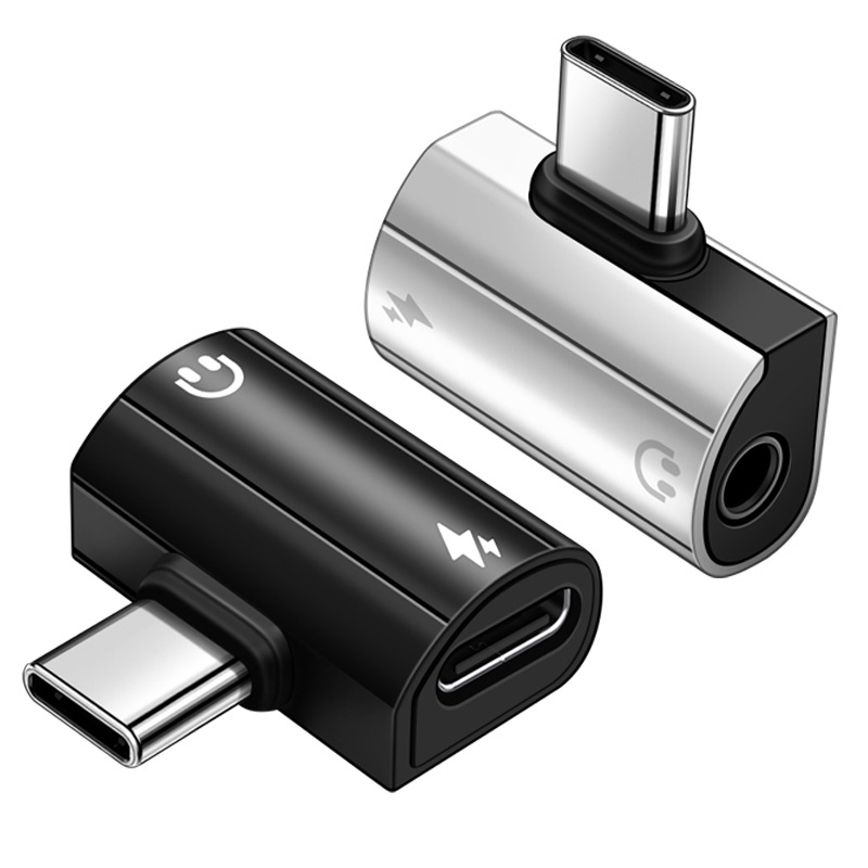 Type-C DAC adapter 2-u-1, zakrivljeni, s 3,5 mm izlazom za slušalice, digitalno-analogni pretvarač, reprodukcija glazbe i upravljanje pozivima