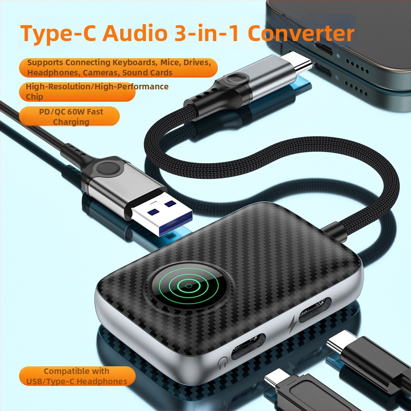 Type-C OTG 3-u-1 adapter za Apple iPhone 15/16 — napajanje prolazom, vanjski USB disk, kamera i izlaz za slušalice