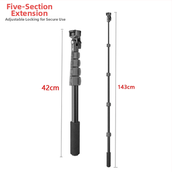 Telekopická selfie tyč z hliníkového zliatiny pre vlogy a vonkajšie jazdy na bicykli; 5 sekcií; nosnosť až 2–5 kg; kompatibilné s zariadeniami DJI/Feiyu