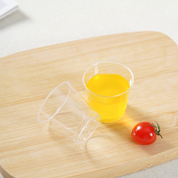 Ceșuță de degustare, plastic PS transparent, capacitate sub 100 ml, formă rotundă, necompatibil cu microundele, degradabil