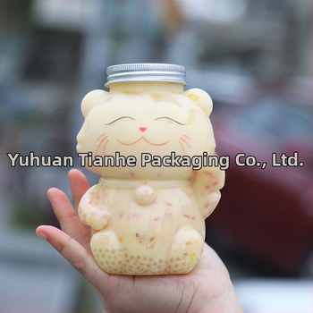 500 ml debelo prozirna PET plastična čaša za mliječni čaj, dekorativno piće s mačkom sreće Maneki-Neko, boca neobičnog oblika za sokove i hladna pića