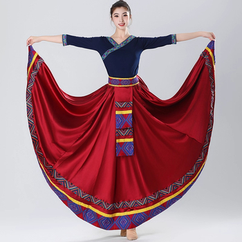 Suknja tibetanskog stila s velikim plisiranjem, umjetna svila, za etnički ples, zimska kolekcija 2025