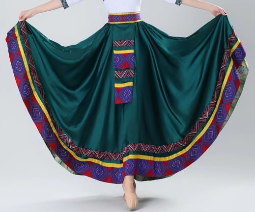 Suknja tibetanskog stila s velikim plisiranjem, umjetna svila, za etnički ples, zimska kolekcija 2025