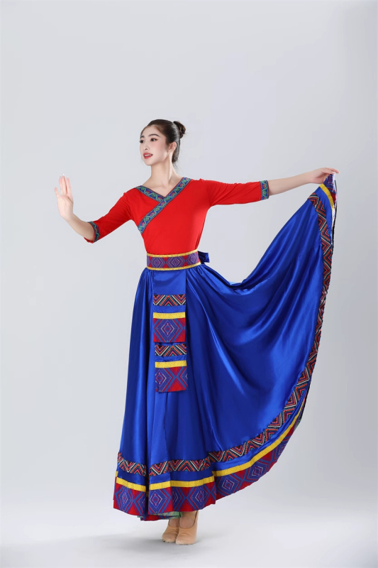 Suknja tibetanskog stila s velikim plisiranjem, umjetna svila, za etnički ples, zimska kolekcija 2025