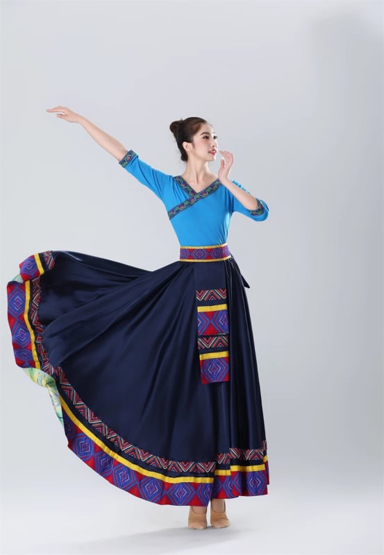 Suknja tibetanskog stila s velikim plisiranjem, umjetna svila, za etnički ples, zimska kolekcija 2025