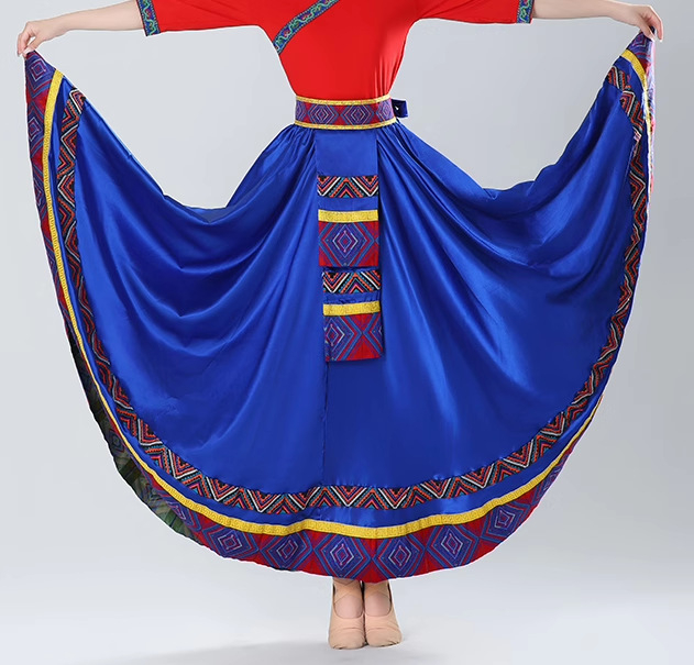 Suknja tibetanskog stila s velikim plisiranjem, umjetna svila, za etnički ples, zimska kolekcija 2025