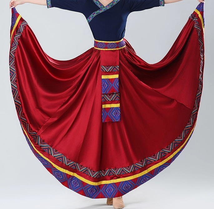 Suknja tibetanskog stila s velikim plisiranjem, umjetna svila, za etnički ples, zimska kolekcija 2025