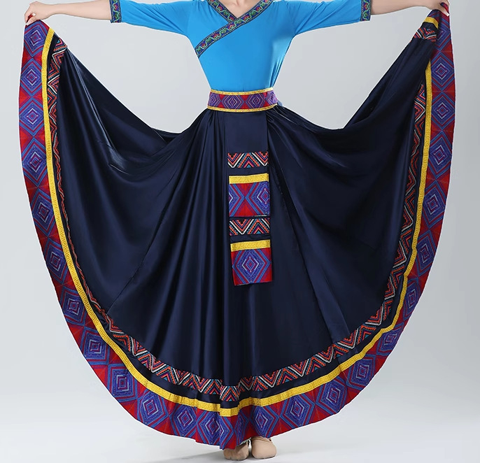 Suknja tibetanskog stila s velikim plisiranjem, umjetna svila, za etnički ples, zimska kolekcija 2025