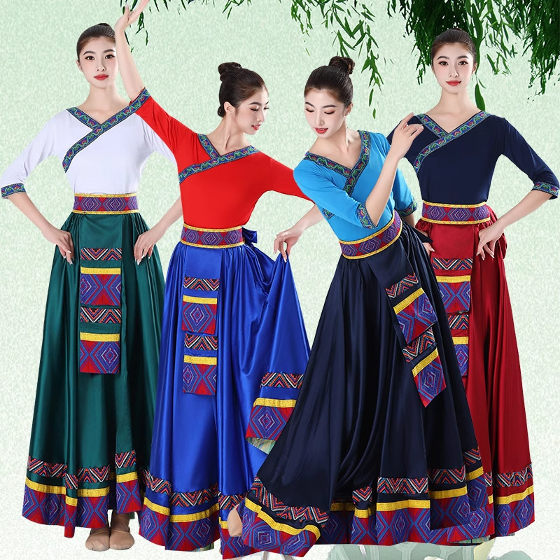 Suknja tibetanskog stila s velikim plisiranjem, umjetna svila, za etnički ples, zimska kolekcija 2025