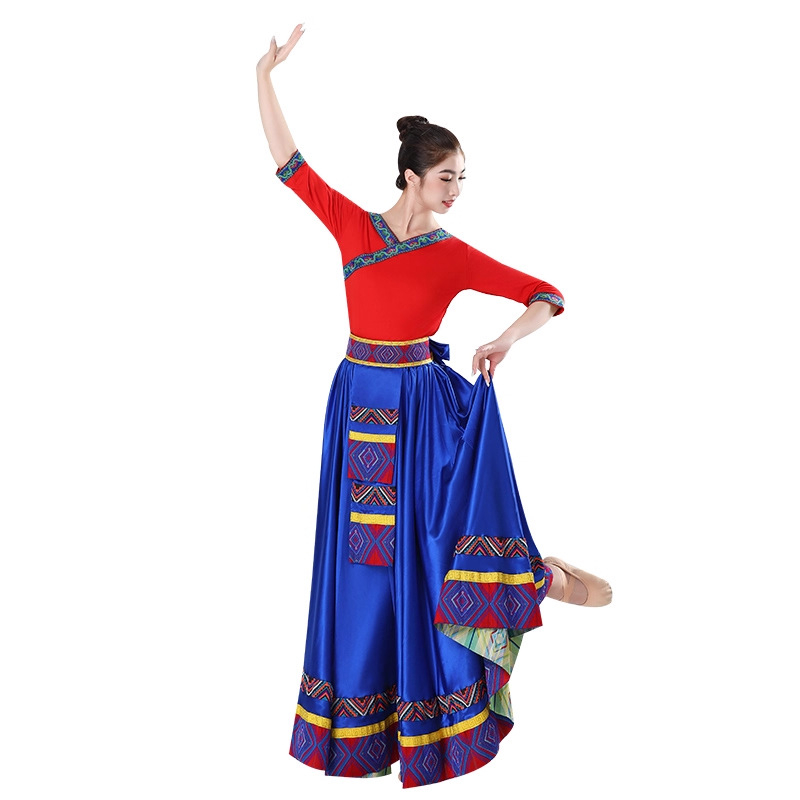 Suknja tibetanskog stila s velikim plisiranjem, umjetna svila, za etnički ples, zimska kolekcija 2025