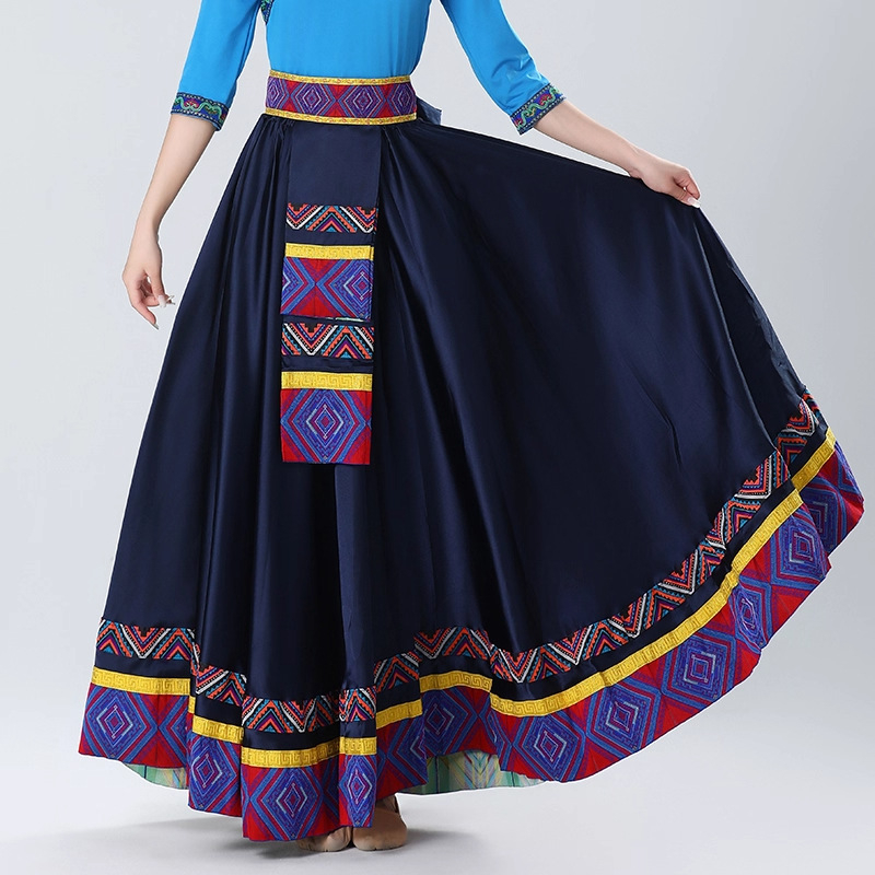 Suknja tibetanskog stila s velikim plisiranjem, umjetna svila, za etnički ples, zimska kolekcija 2025