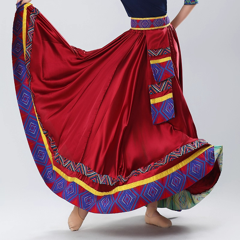 Suknja tibetanskog stila s velikim plisiranjem, umjetna svila, za etnički ples, zimska kolekcija 2025