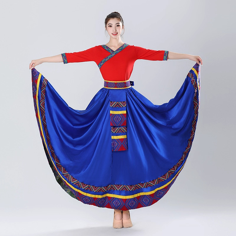 Suknja tibetanskog stila s velikim plisiranjem, umjetna svila, za etnički ples, zimska kolekcija 2025