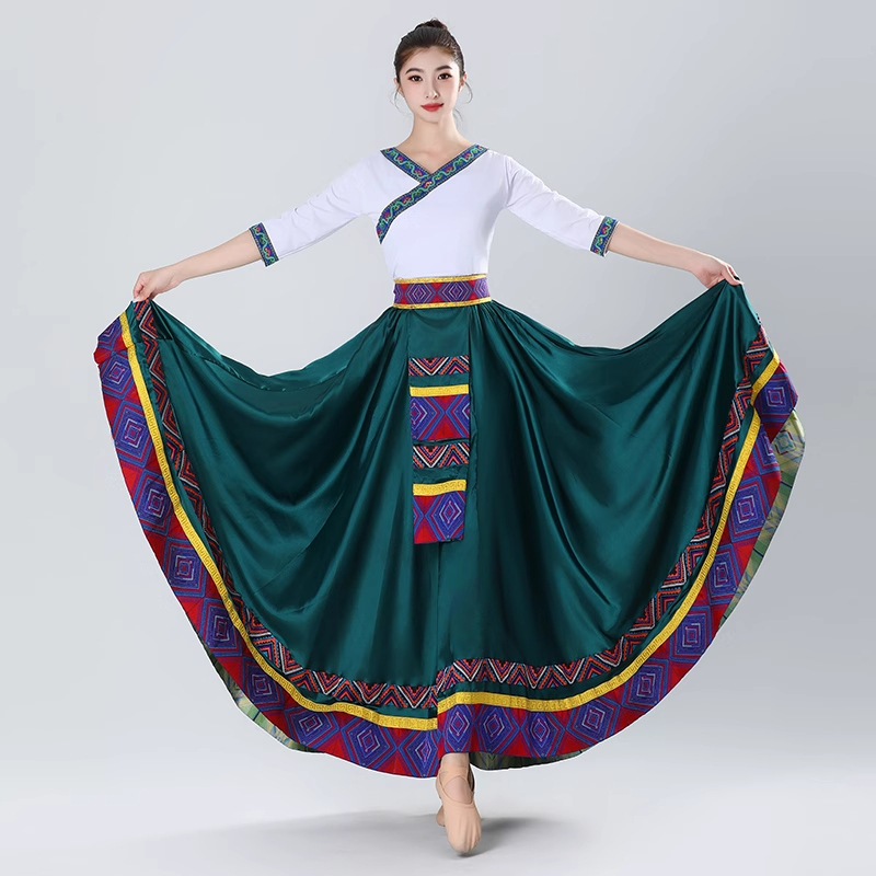 Suknja tibetanskog stila s velikim plisiranjem, umjetna svila, za etnički ples, zimska kolekcija 2025