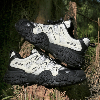 Încălțăminte de drumeție unisex, partea superioară din plasă și piele, talpă exterioară din cauciuc natural, talpă mijlocie din cauciuc, șireturi cu legare frontală, toc mic 1–3 cm