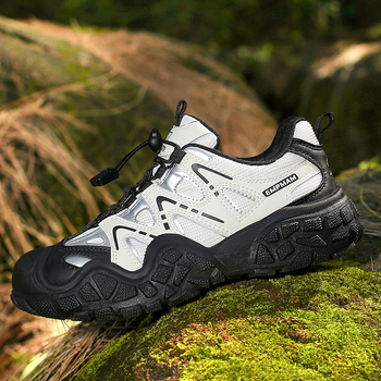 Încălțăminte de drumeție unisex, partea superioară din plasă și piele, talpă exterioară din cauciuc natural, talpă mijlocie din cauciuc, șireturi cu legare frontală, toc mic 1–3 cm