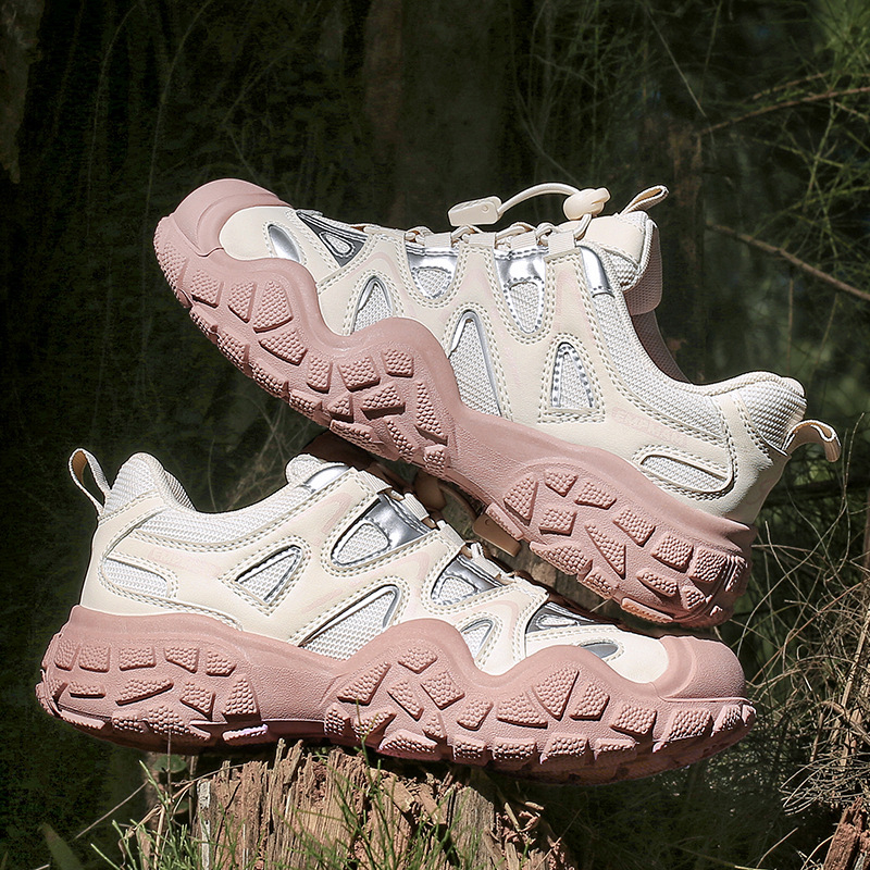 Încălțăminte de drumeție unisex, partea superioară din plasă și piele, talpă exterioară din cauciuc natural, talpă mijlocie din cauciuc, șireturi cu legare frontală, toc mic 1–3 cm