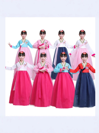 Dječji korejski plesni kostim za djevojčice, satenski materijal, 90% poliester, korejski stil, odjeća za nastupe za djecu
