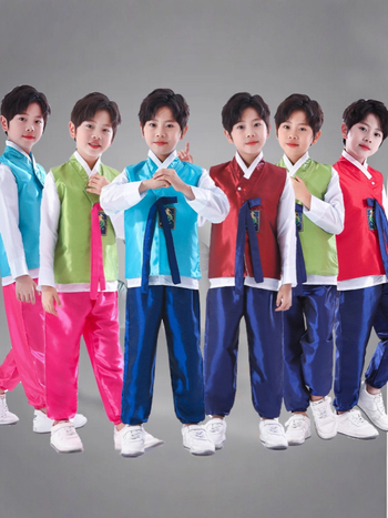 Dječji korejski plesni kostim za djevojčice, satenski materijal, 90% poliester, korejski stil, odjeća za nastupe za djecu