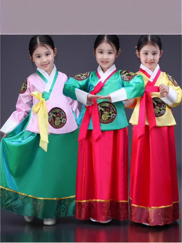 Dječji korejski plesni kostim za djevojčice, satenski materijal, 90% poliester, korejski stil, odjeća za nastupe za djecu