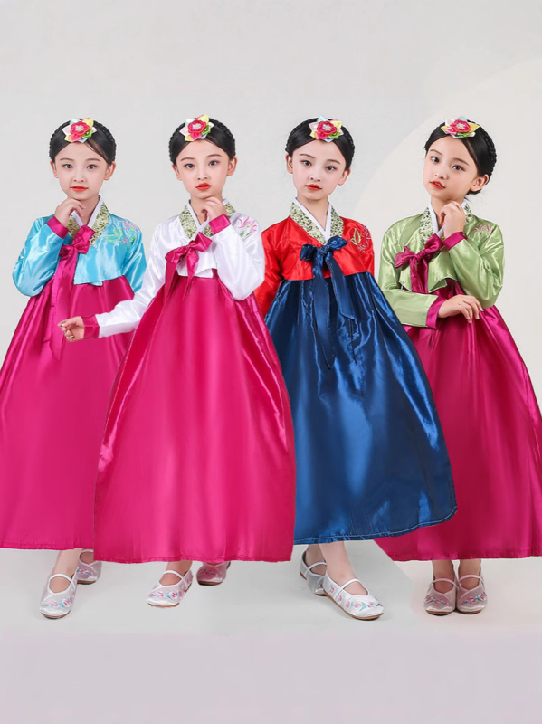 Dječji korejski plesni kostim za djevojčice, satenski materijal, 90% poliester, korejski stil, odjeća za nastupe za djecu