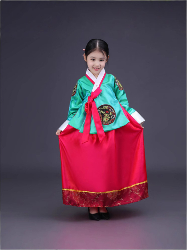 Dječji korejski plesni kostim za djevojčice, satenski materijal, 90% poliester, korejski stil, odjeća za nastupe za djecu