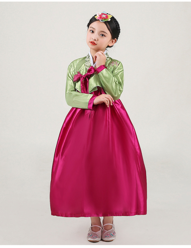 Dječji korejski plesni kostim za djevojčice, satenski materijal, 90% poliester, korejski stil, odjeća za nastupe za djecu