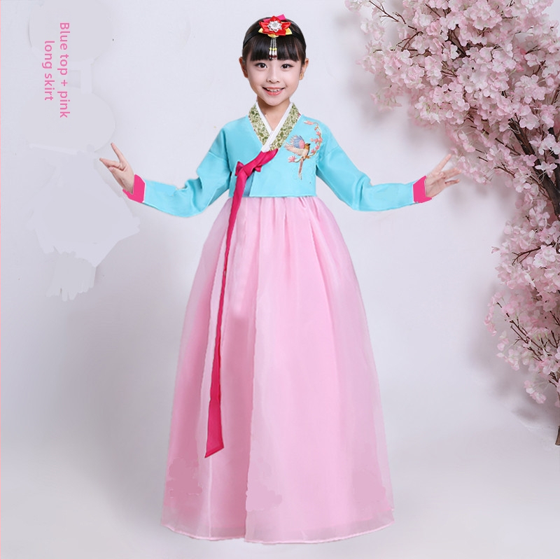 Dječji korejski plesni kostim za djevojčice, satenski materijal, 90% poliester, korejski stil, odjeća za nastupe za djecu