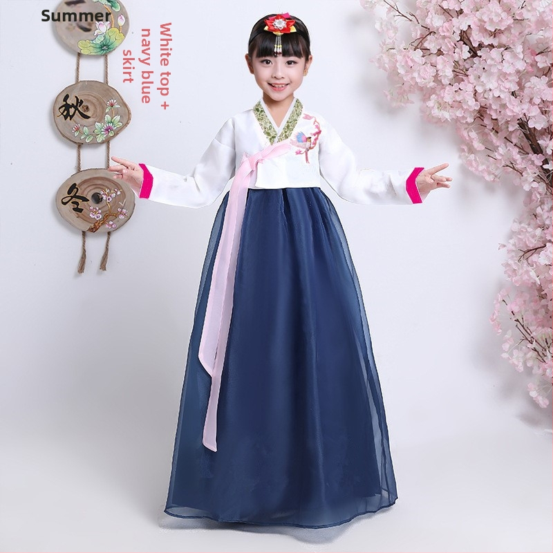 Dječji korejski plesni kostim za djevojčice, satenski materijal, 90% poliester, korejski stil, odjeća za nastupe za djecu