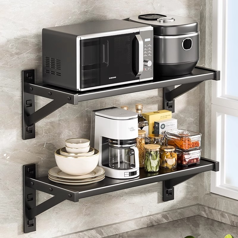Raft de depozitare montat pe perete pentru bucătărie – metal, stil modern minimalist, marcă Yijusi, potrivit pentru microunde, cuptor și gătitor de orez