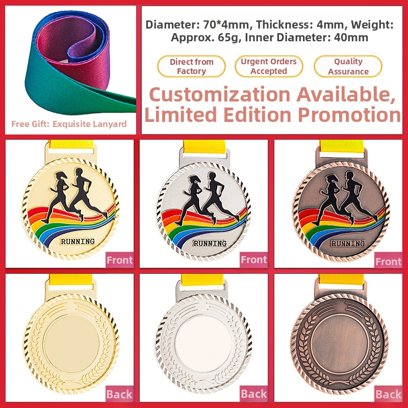 Medaila pre športové podujatia, prispôsobiteľná, zinková zliatina, potlačené logo, hmotnosť 30–70 g