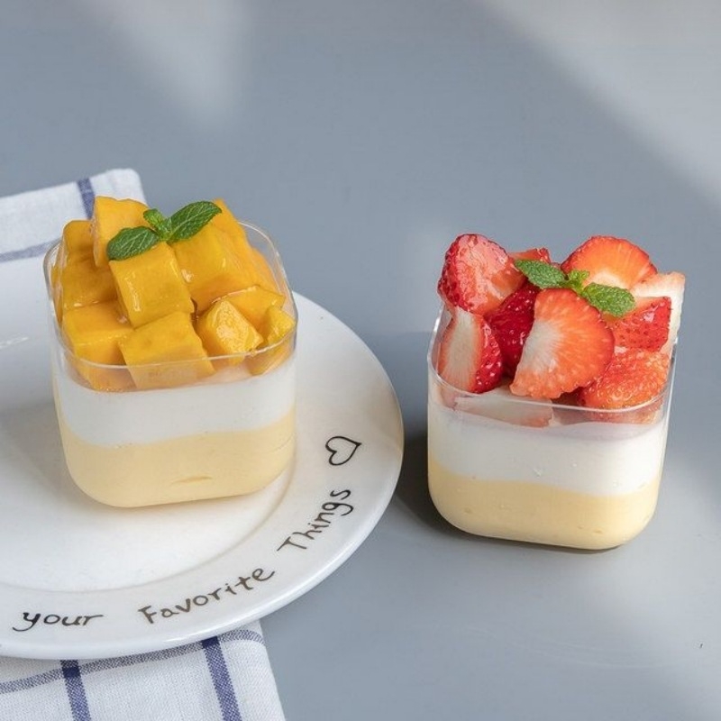 Jednokratna četvrtasta posuda za desert s poklopcem, PS plast, injekcijsko oblikovana, prilagodljiva, opća ambalaža