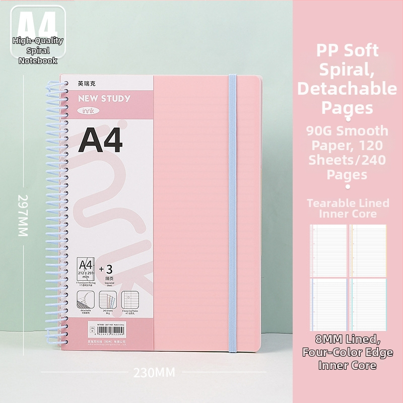 INRIK Xueba Veliki spiralni bilježnica za učenike s PP dijelovima, 240 stranica, 90 g glatkog papira, spiralno uvez