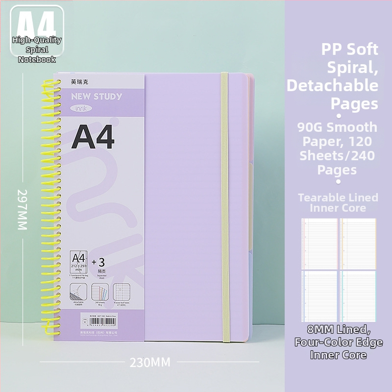 INRIK Xueba Veliki spiralni bilježnica za učenike s PP dijelovima, 240 stranica, 90 g glatkog papira, spiralno uvez