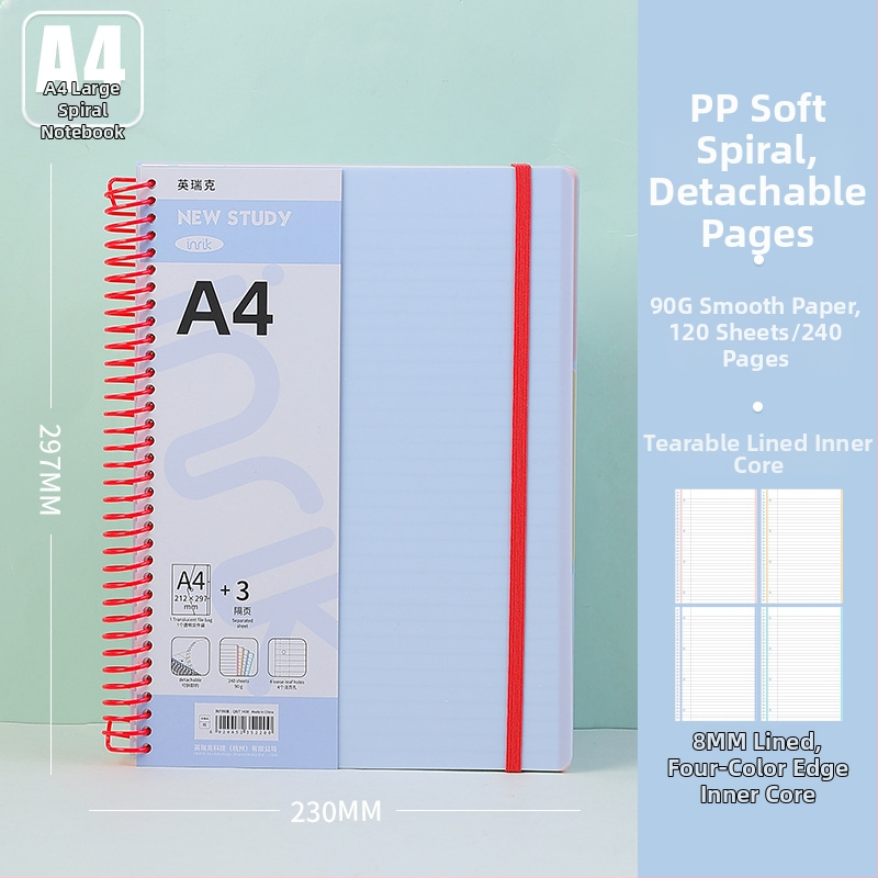 INRIK Xueba Veliki spiralni bilježnica za učenike s PP dijelovima, 240 stranica, 90 g glatkog papira, spiralno uvez