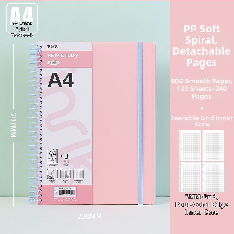 INRIK Xueba Veliki spiralni bilježnica za učenike s PP dijelovima, 240 stranica, 90 g glatkog papira, spiralno uvez