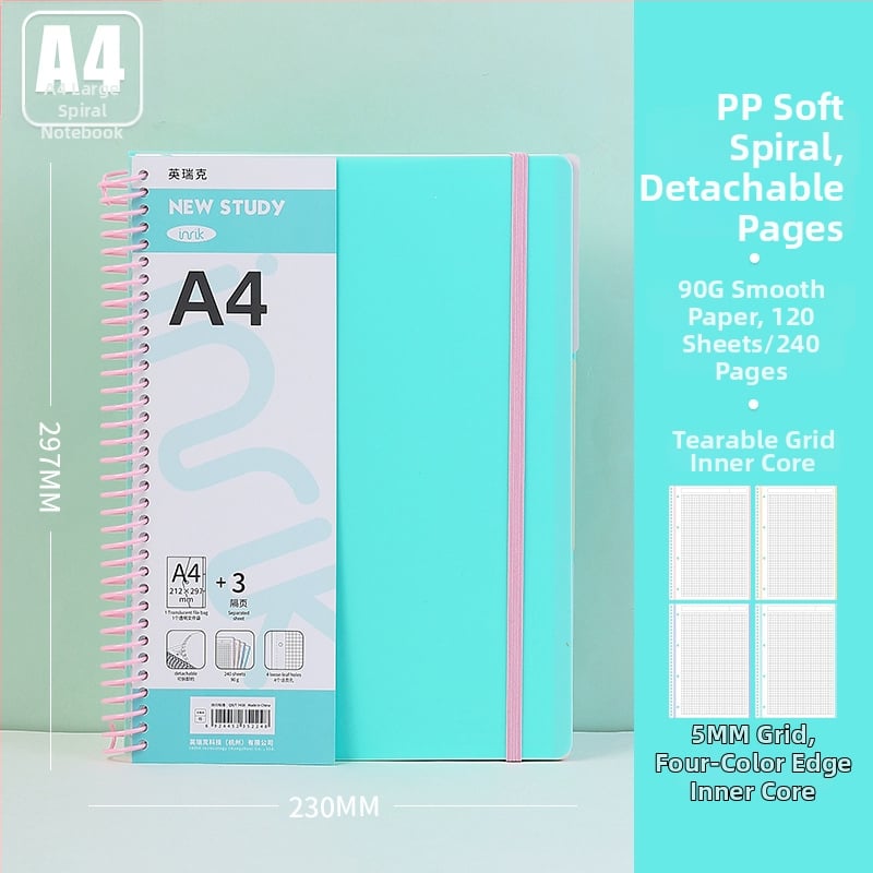 INRIK Xueba Veliki spiralni bilježnica za učenike s PP dijelovima, 240 stranica, 90 g glatkog papira, spiralno uvez