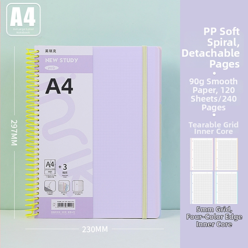 INRIK Xueba Veliki spiralni bilježnica za učenike s PP dijelovima, 240 stranica, 90 g glatkog papira, spiralno uvez